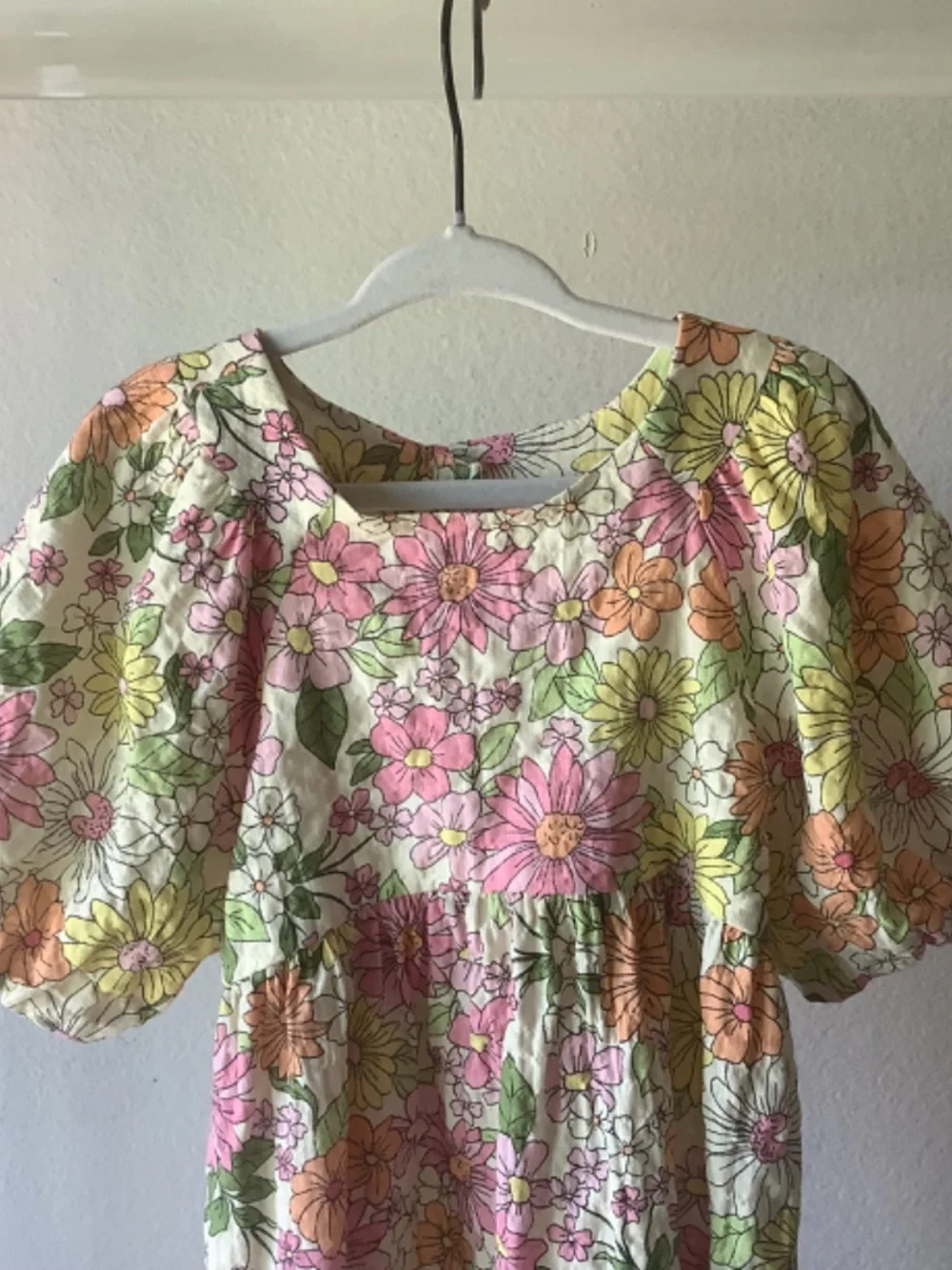 NWT Zara Girls Pink Floral Dress Puff Short Sleeve Button Closure Fit Flare 4-5
